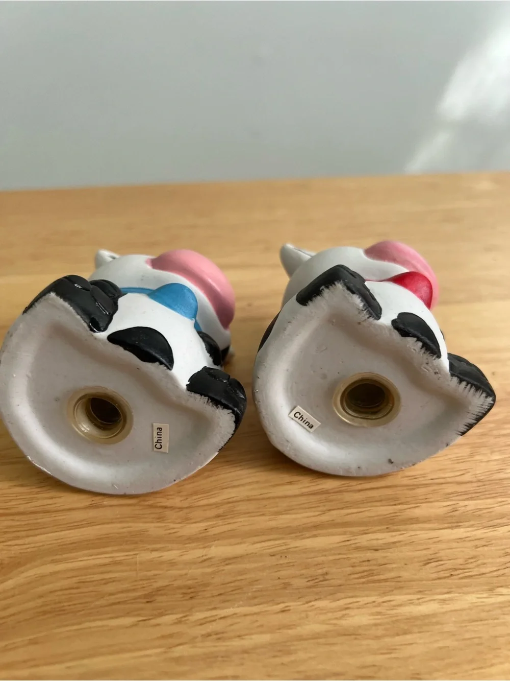 Cute Ceramic Cow Salt & Pepper Shakers - Pink, Blue & Red Accents